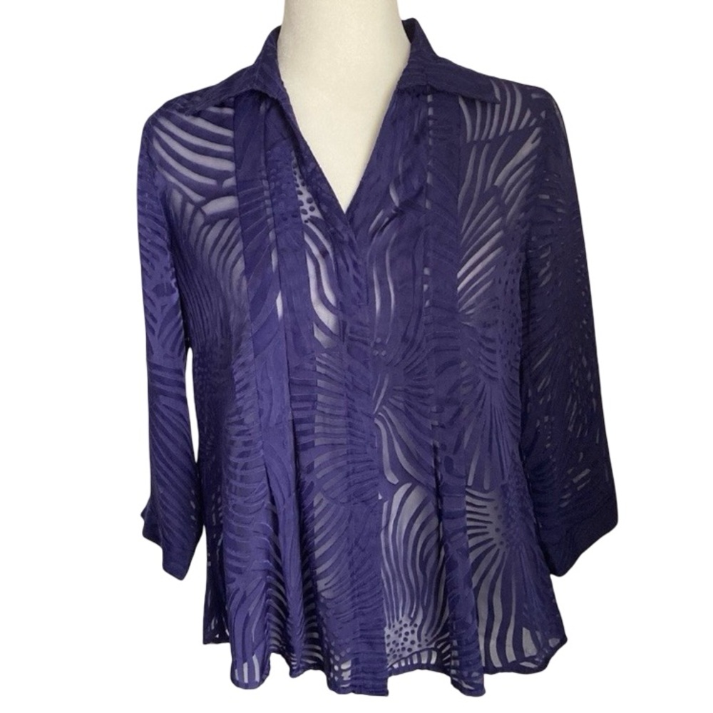 Coldwater Creek Sheer Purple Blouse 3/4 Sleeve Button Front Women’s Size S (6-8)